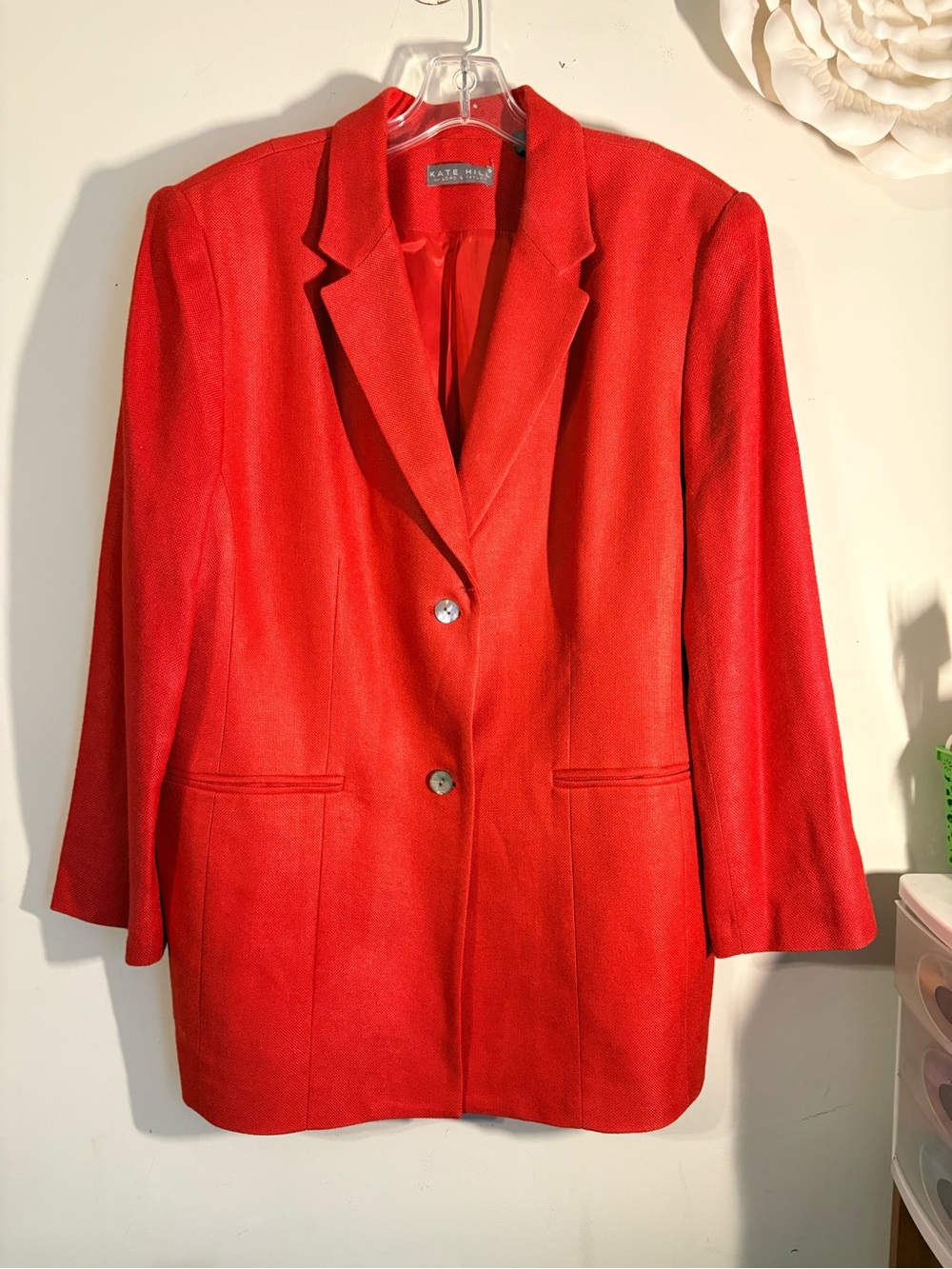 Kate Hill Vibrant Red Two-Button Wool Blazer